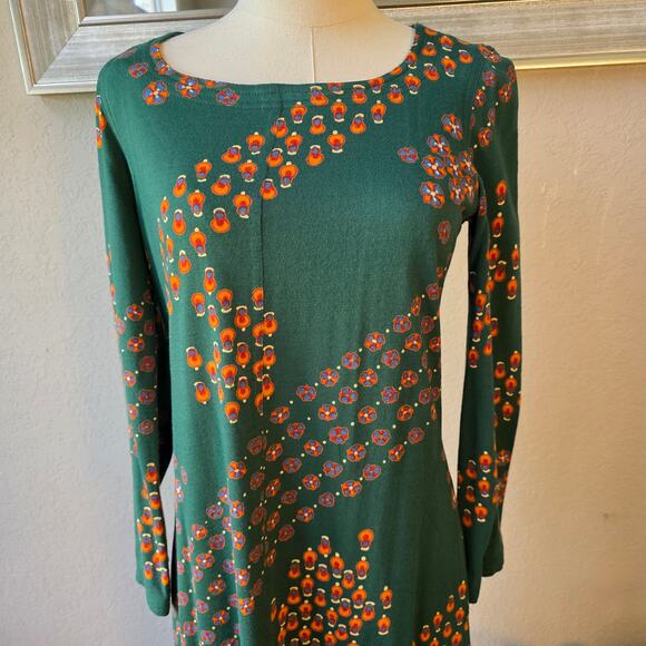 Vintage 80s Albert Nipon Women's Floral Geometric Wool Blend Midi Dress  8 Green - Picture 3 of 7